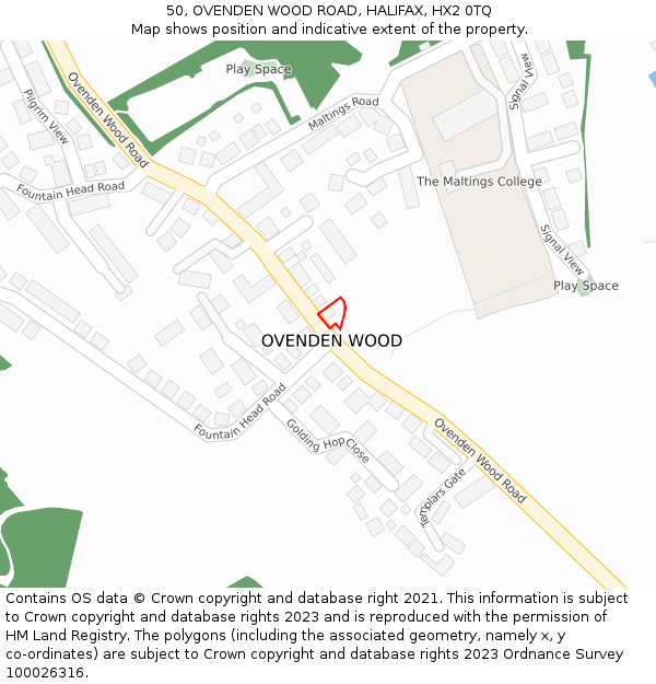 50, OVENDEN WOOD ROAD, HALIFAX, HX2 0TQ: Location map and indicative extent of plot