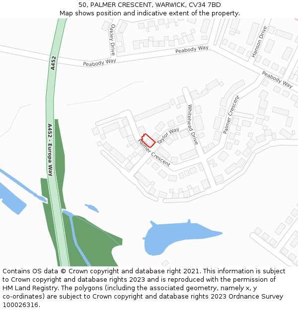 50, PALMER CRESCENT, WARWICK, CV34 7BD: Location map and indicative extent of plot