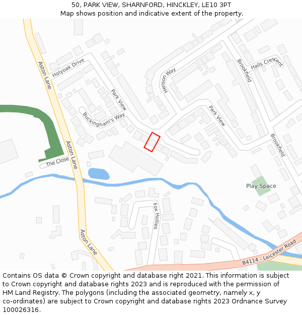 50, PARK VIEW, SHARNFORD, HINCKLEY, LE10 3PT: Location map and indicative extent of plot