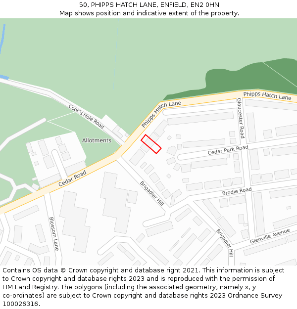 50, PHIPPS HATCH LANE, ENFIELD, EN2 0HN: Location map and indicative extent of plot