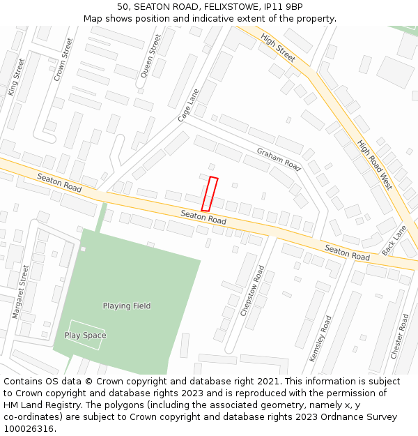 50, SEATON ROAD, FELIXSTOWE, IP11 9BP: Location map and indicative extent of plot