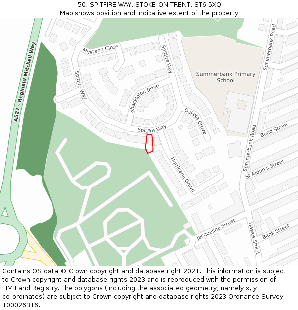 50, SPITFIRE WAY, STOKE-ON-TRENT, ST6 5XQ: Location map and indicative extent of plot