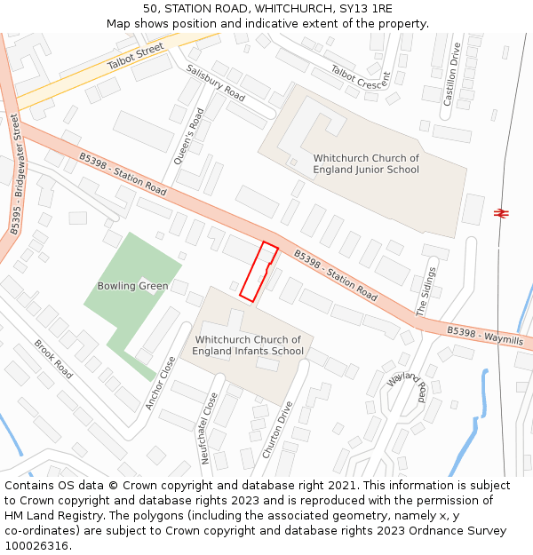 50, STATION ROAD, WHITCHURCH, SY13 1RE: Location map and indicative extent of plot