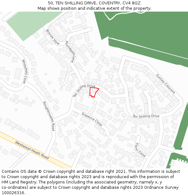50, TEN SHILLING DRIVE, COVENTRY, CV4 8GZ: Location map and indicative extent of plot