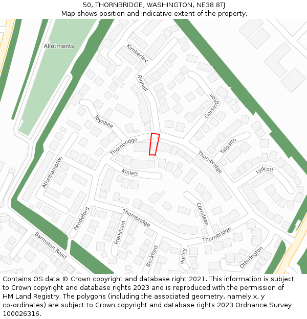 50, THORNBRIDGE, WASHINGTON, NE38 8TJ: Location map and indicative extent of plot