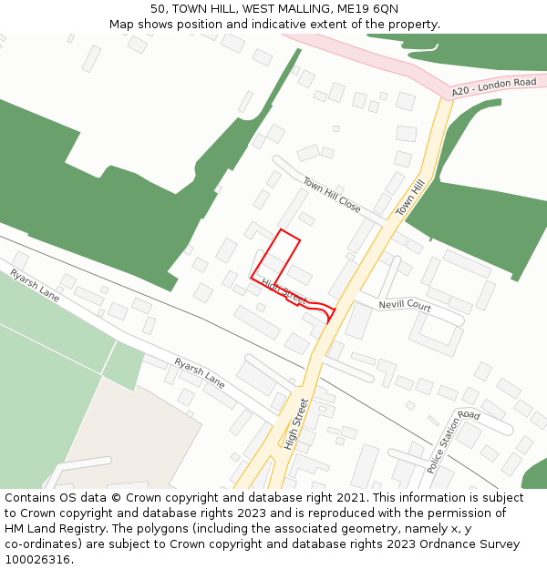 50, TOWN HILL, WEST MALLING, ME19 6QN: Location map and indicative extent of plot