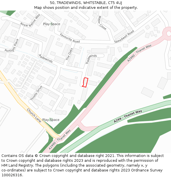 50, TRADEWINDS, WHITSTABLE, CT5 4UJ: Location map and indicative extent of plot