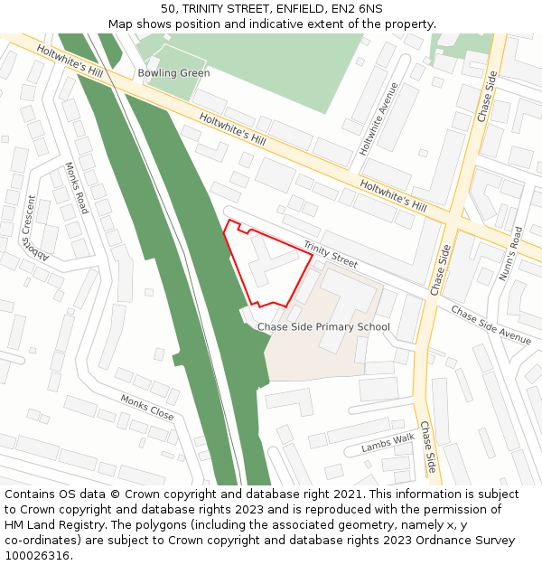 50, TRINITY STREET, ENFIELD, EN2 6NS: Location map and indicative extent of plot