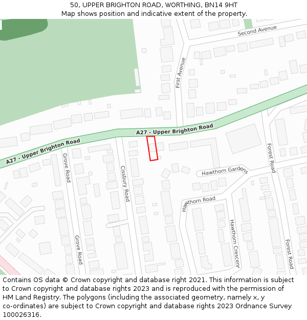 50, UPPER BRIGHTON ROAD, WORTHING, BN14 9HT: Location map and indicative extent of plot