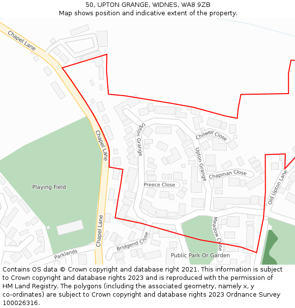 50, UPTON GRANGE, WIDNES, WA8 9ZB: Location map and indicative extent of plot