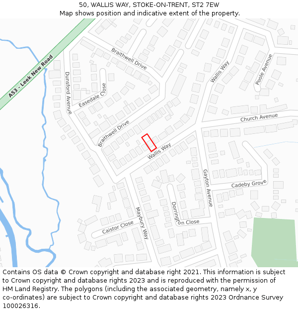 50, WALLIS WAY, STOKE-ON-TRENT, ST2 7EW: Location map and indicative extent of plot