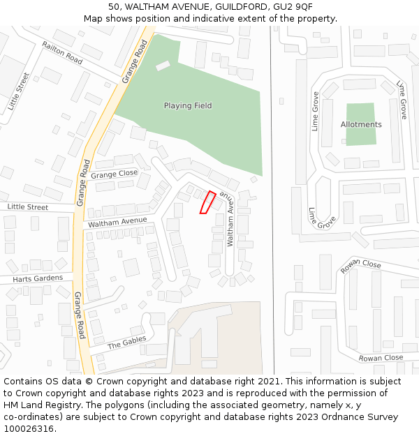 50, WALTHAM AVENUE, GUILDFORD, GU2 9QF: Location map and indicative extent of plot