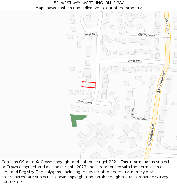 50, WEST WAY, WORTHING, BN13 3AY: Location map and indicative extent of plot