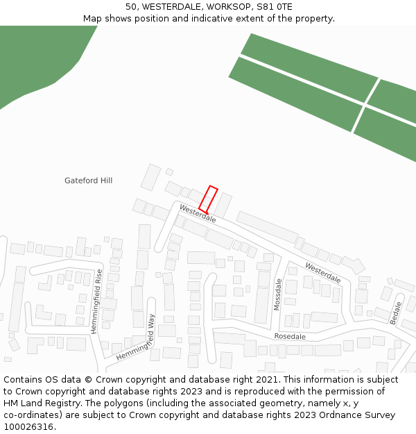 50, WESTERDALE, WORKSOP, S81 0TE: Location map and indicative extent of plot