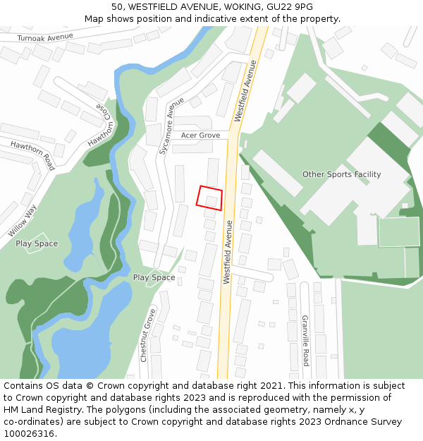 50, WESTFIELD AVENUE, WOKING, GU22 9PG: Location map and indicative extent of plot