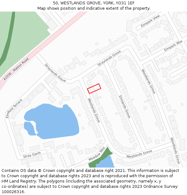 50, WESTLANDS GROVE, YORK, YO31 1EF: Location map and indicative extent of plot