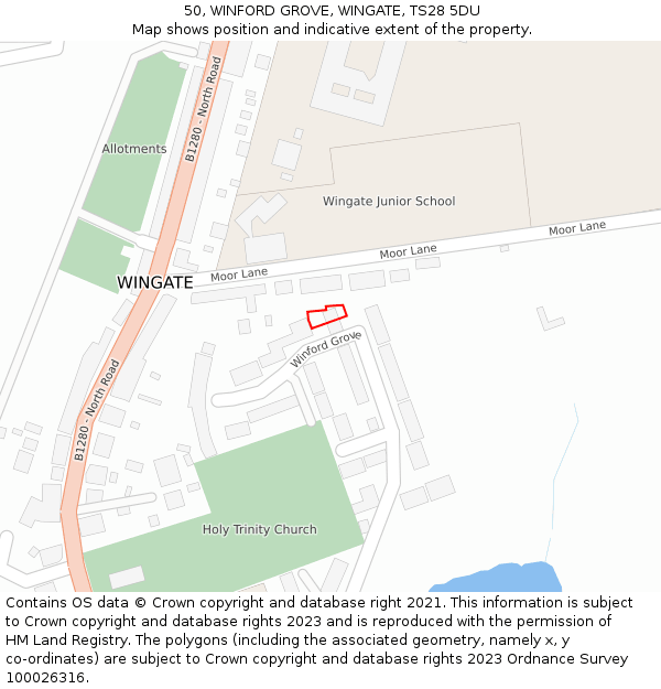 50, WINFORD GROVE, WINGATE, TS28 5DU: Location map and indicative extent of plot