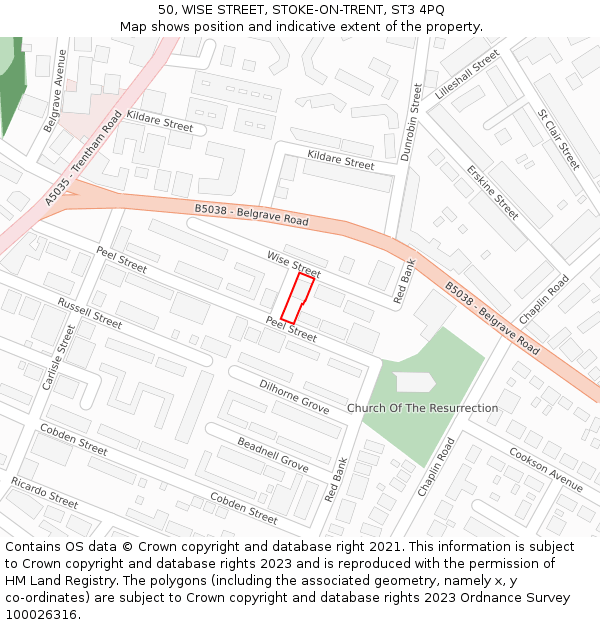 50, WISE STREET, STOKE-ON-TRENT, ST3 4PQ: Location map and indicative extent of plot