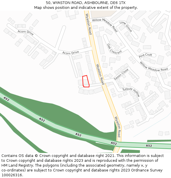 50, WYASTON ROAD, ASHBOURNE, DE6 1TX: Location map and indicative extent of plot