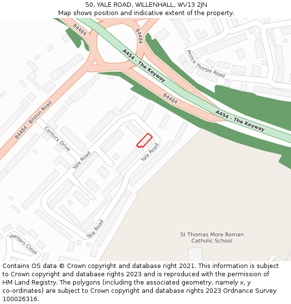 50, YALE ROAD, WILLENHALL, WV13 2JN: Location map and indicative extent of plot