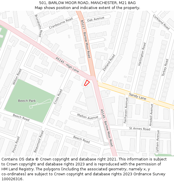 501, BARLOW MOOR ROAD, MANCHESTER, M21 8AG: Location map and indicative extent of plot