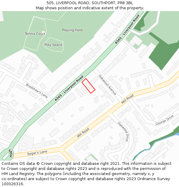 505, LIVERPOOL ROAD, SOUTHPORT, PR8 3BL: Location map and indicative extent of plot