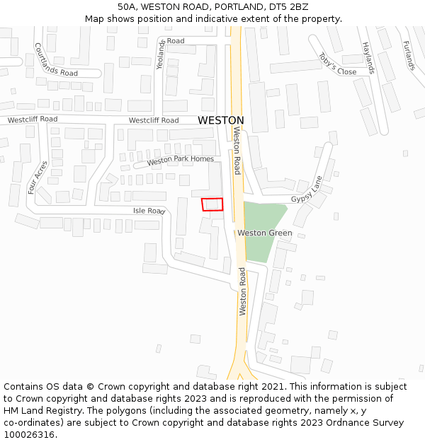 50A, WESTON ROAD, PORTLAND, DT5 2BZ: Location map and indicative extent of plot