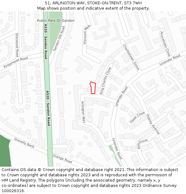 51, ARLINGTON WAY, STOKE-ON-TRENT, ST3 7WH: Location map and indicative extent of plot
