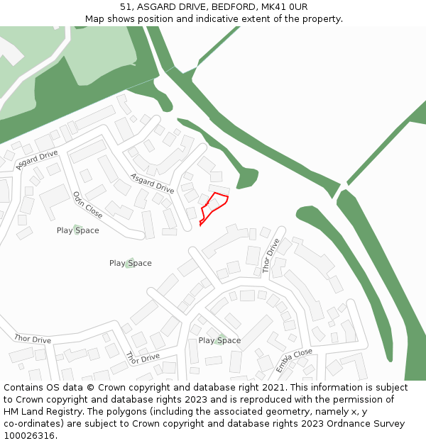 51, ASGARD DRIVE, BEDFORD, MK41 0UR: Location map and indicative extent of plot