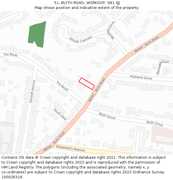 51, BLYTH ROAD, WORKSOP, S81 0JJ: Location map and indicative extent of plot