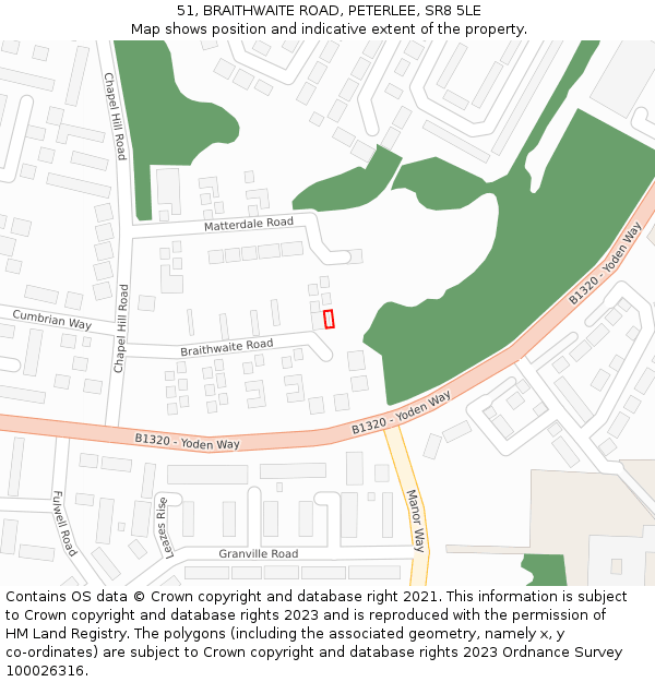 51, BRAITHWAITE ROAD, PETERLEE, SR8 5LE: Location map and indicative extent of plot