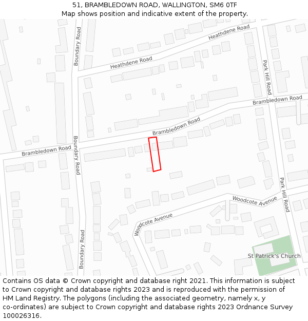 51, BRAMBLEDOWN ROAD, WALLINGTON, SM6 0TF: Location map and indicative extent of plot
