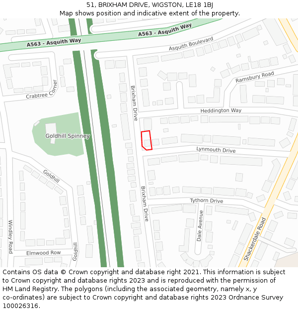 51, BRIXHAM DRIVE, WIGSTON, LE18 1BJ: Location map and indicative extent of plot