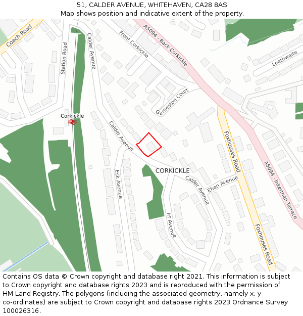 51, CALDER AVENUE, WHITEHAVEN, CA28 8AS: Location map and indicative extent of plot