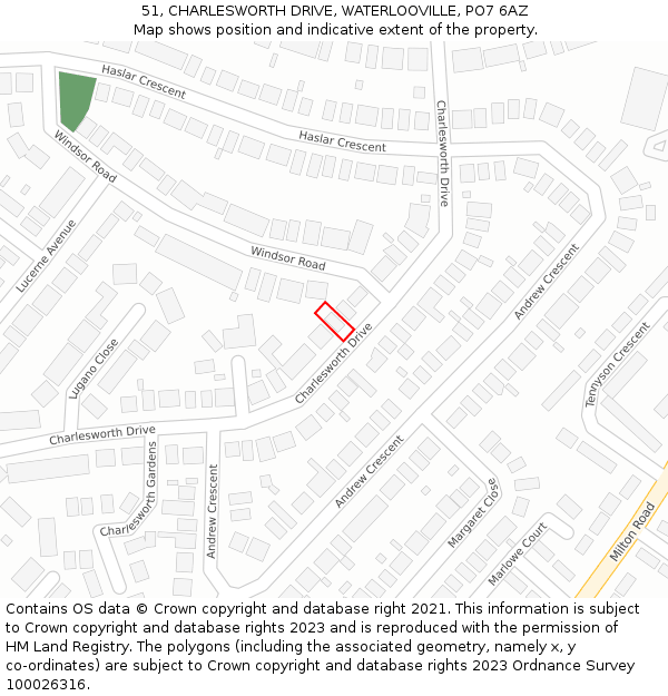 51, CHARLESWORTH DRIVE, WATERLOOVILLE, PO7 6AZ: Location map and indicative extent of plot