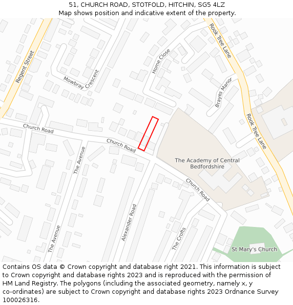 51, CHURCH ROAD, STOTFOLD, HITCHIN, SG5 4LZ: Location map and indicative extent of plot