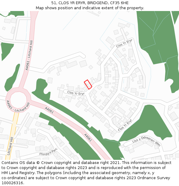 51, CLOS YR ERYR, BRIDGEND, CF35 6HE: Location map and indicative extent of plot