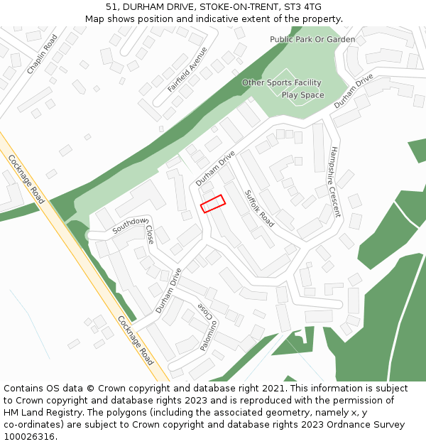 51, DURHAM DRIVE, STOKE-ON-TRENT, ST3 4TG: Location map and indicative extent of plot