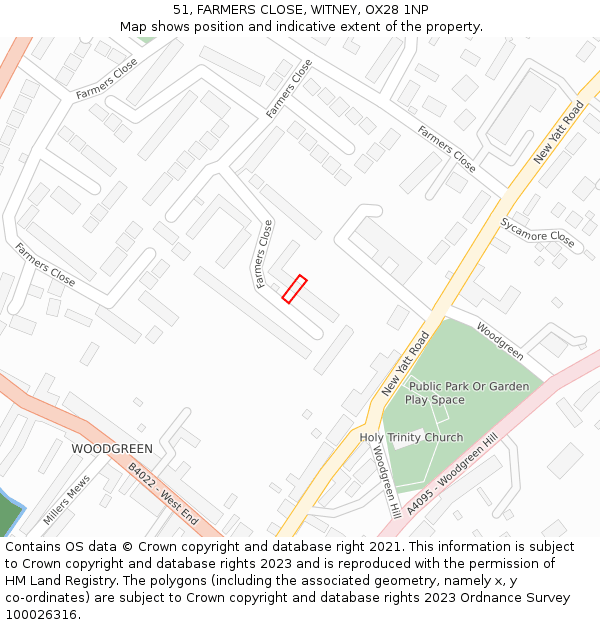 51, FARMERS CLOSE, WITNEY, OX28 1NP: Location map and indicative extent of plot