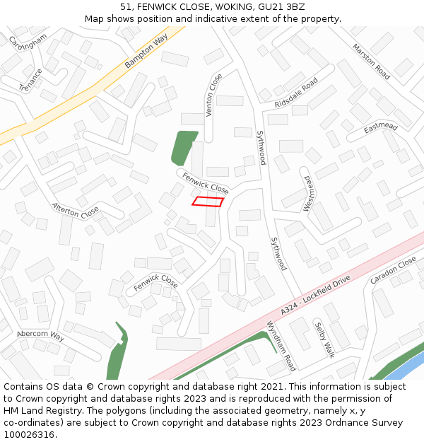 51, FENWICK CLOSE, WOKING, GU21 3BZ: Location map and indicative extent of plot