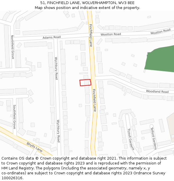 51, FINCHFIELD LANE, WOLVERHAMPTON, WV3 8EE: Location map and indicative extent of plot