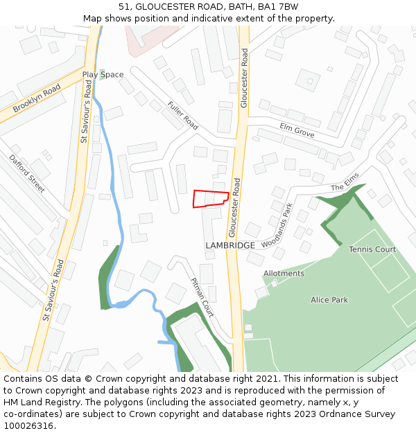 51, GLOUCESTER ROAD, BATH, BA1 7BW: Location map and indicative extent of plot