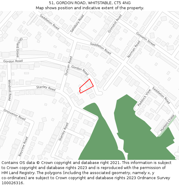 51, GORDON ROAD, WHITSTABLE, CT5 4NG: Location map and indicative extent of plot