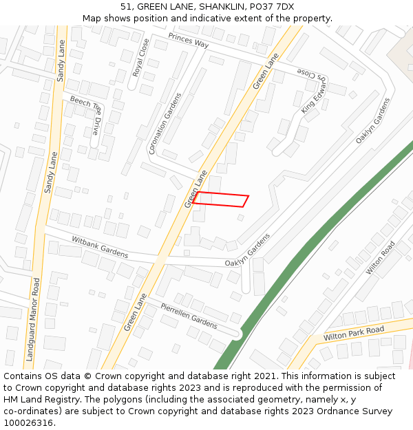 51, GREEN LANE, SHANKLIN, PO37 7DX: Location map and indicative extent of plot