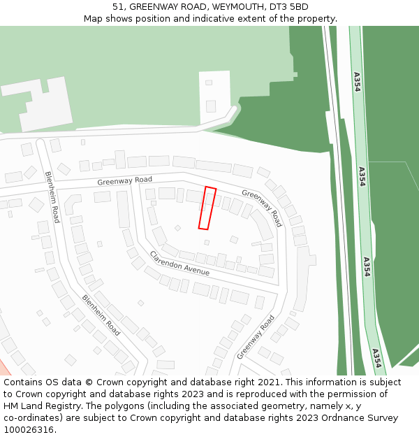 51, GREENWAY ROAD, WEYMOUTH, DT3 5BD: Location map and indicative extent of plot