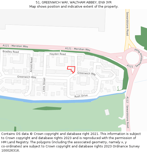 51, GREENWICH WAY, WALTHAM ABBEY, EN9 3YR: Location map and indicative extent of plot