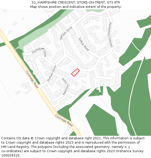 51, HAMPSHIRE CRESCENT, STOKE-ON-TRENT, ST3 4TR: Location map and indicative extent of plot