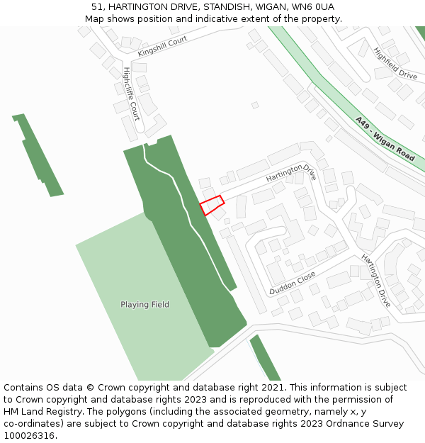 51, HARTINGTON DRIVE, STANDISH, WIGAN, WN6 0UA: Location map and indicative extent of plot