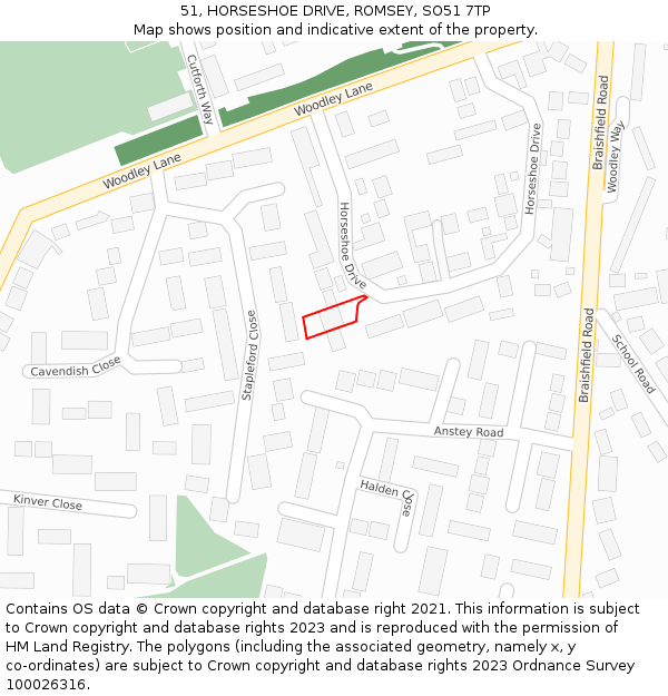 51, HORSESHOE DRIVE, ROMSEY, SO51 7TP: Location map and indicative extent of plot