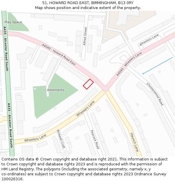 51, HOWARD ROAD EAST, BIRMINGHAM, B13 0RY: Location map and indicative extent of plot